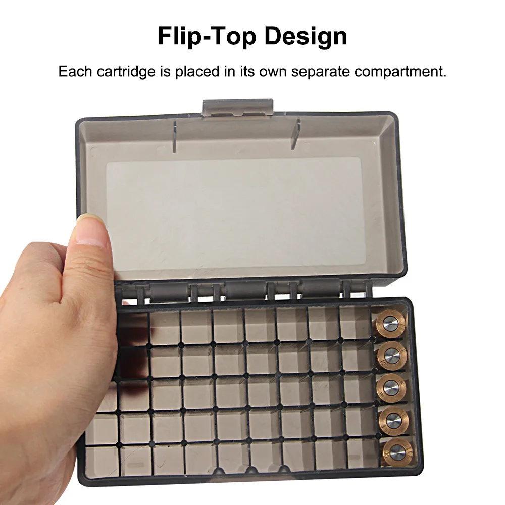 50 Rounds Flip-Top Rifle Ammo Storage Box Hunting Cartridge Case for 5.56x45/.17/.222/.223/204 Rug Caliber Gun Ammo Safe Box New