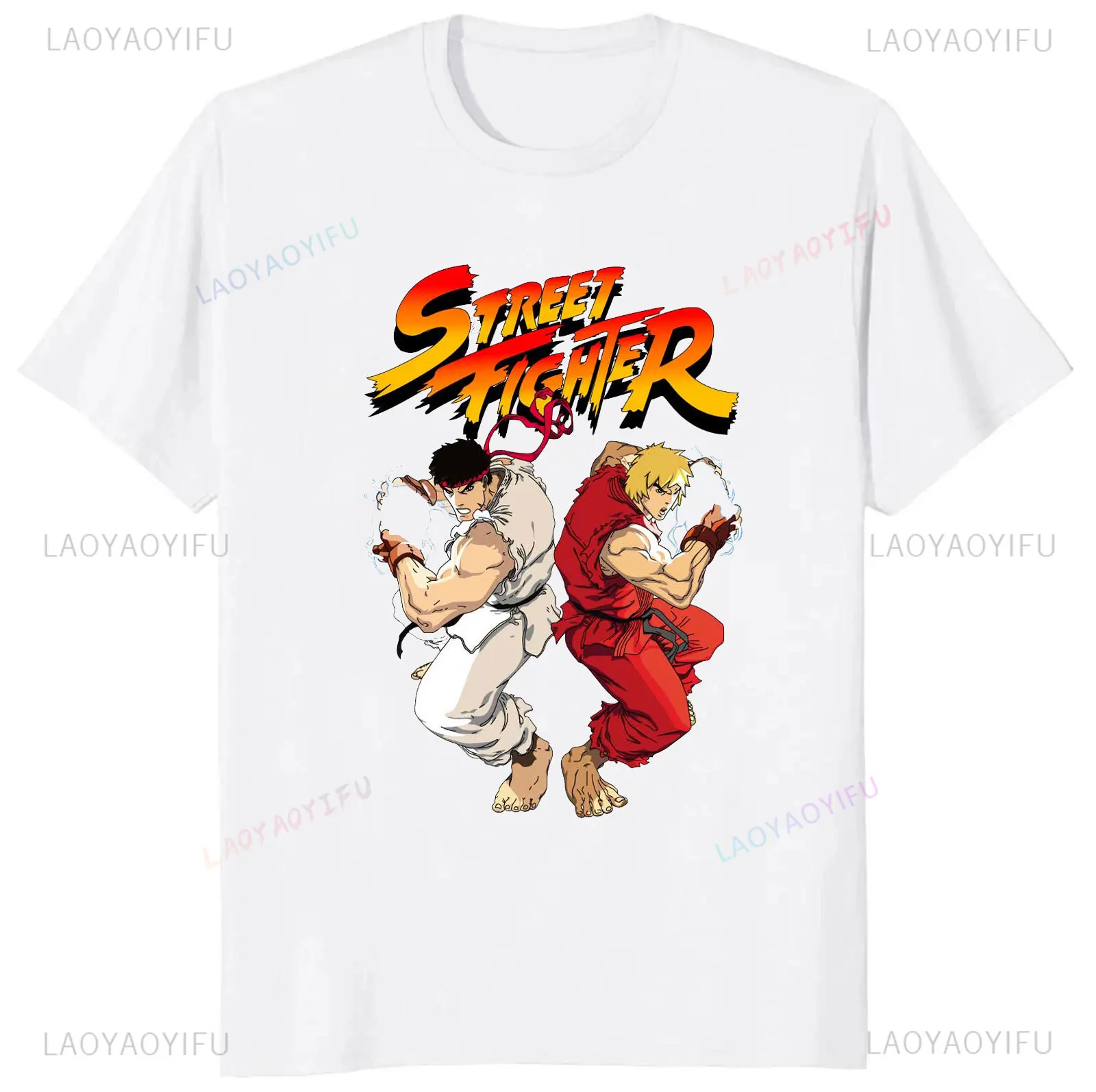 Cool street hunting printed T-shirt Ken Vs Ryu round neck fun top street wear gift creative corporate men's and women's clothing