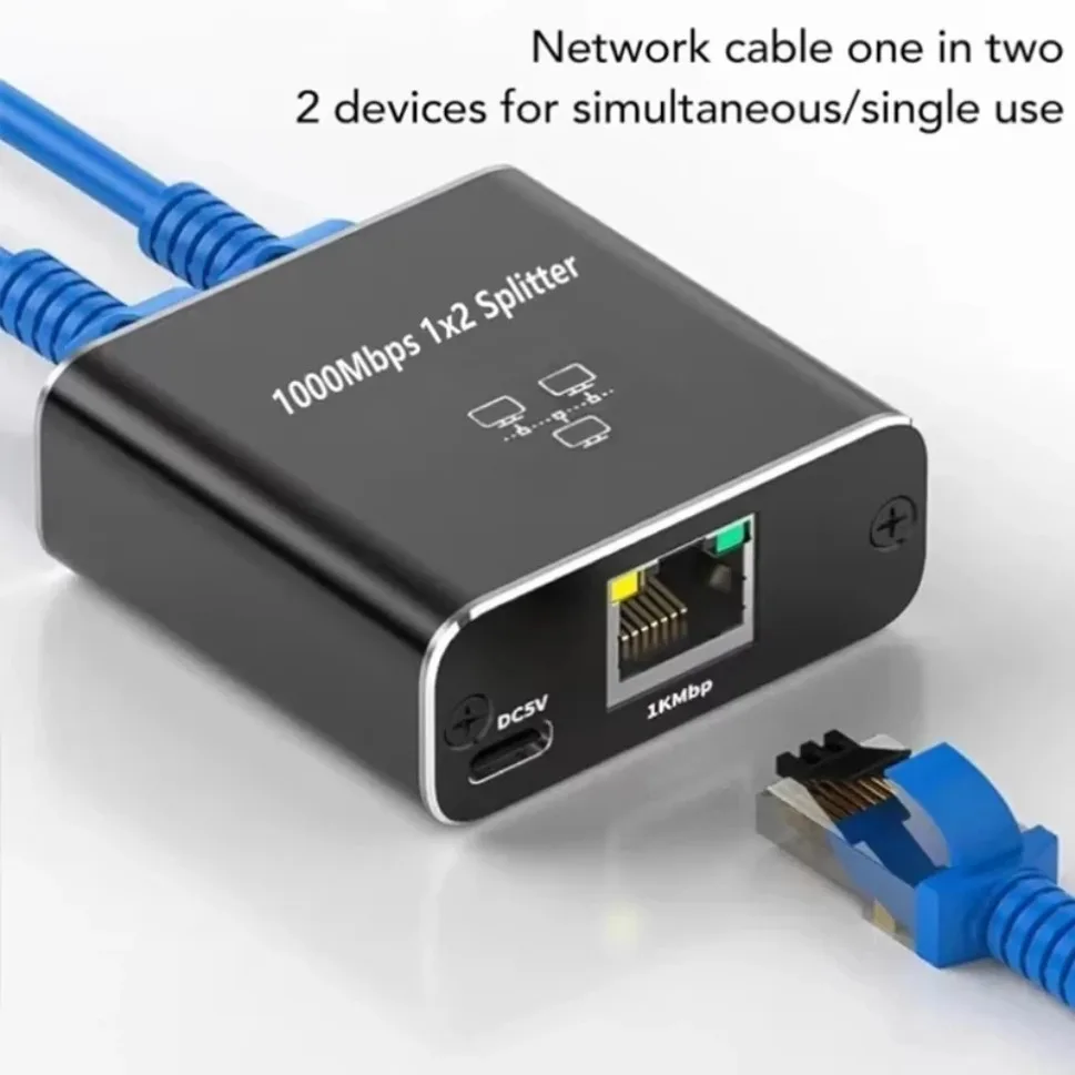 Network Cable Splitter With One To Two Simultaneous Internet Access, Rj45 Splitter With One To Two Switch, Ethernet Port Gigabit