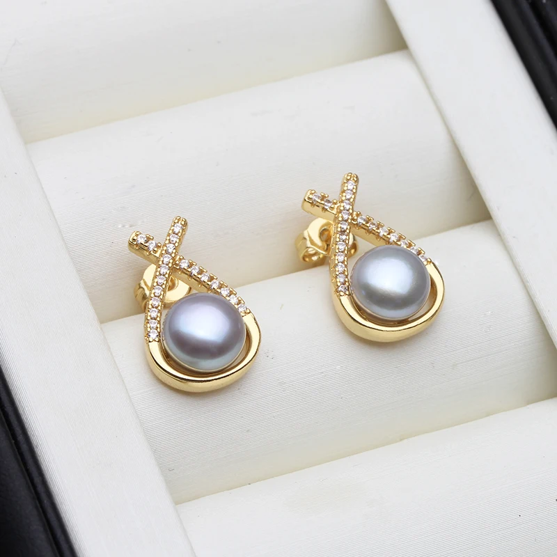 Genuine Bridal White Natural Pearl Earrings For Woman,Trendy Stud Earrings with Pearls Mother Wife Birthday Gift White Black - view 5