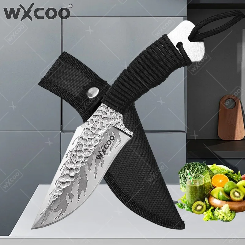 WXCOO Kitchen Boning Knife Stainless Steel Cleaver Forged Chefs Knife BBQ Cooking Meat Cutter Fruit Slicing With cover Butcher