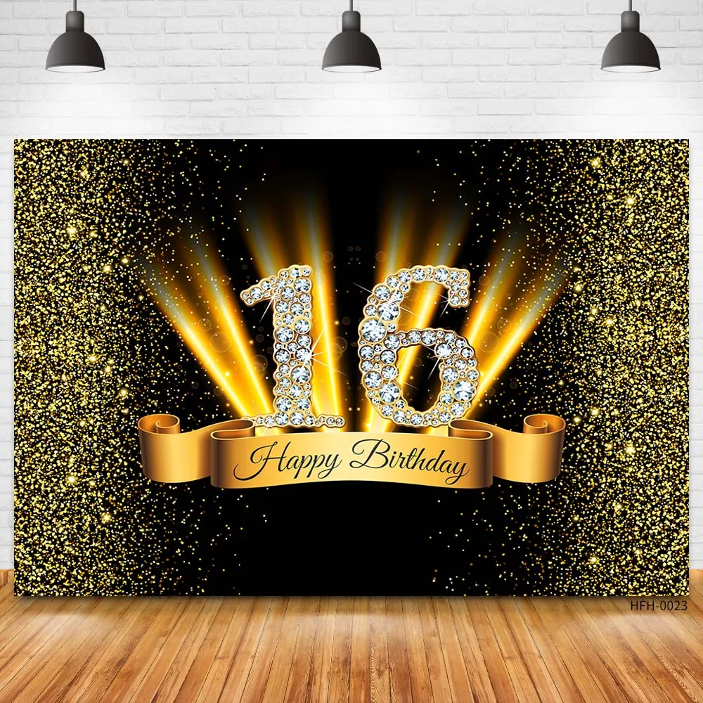 Glitter Backdrops Birthday Decorations 18 25 30 40 50th Happy Birthday Gold Dots Banner Photo Studio Backgrounds Party Photocall