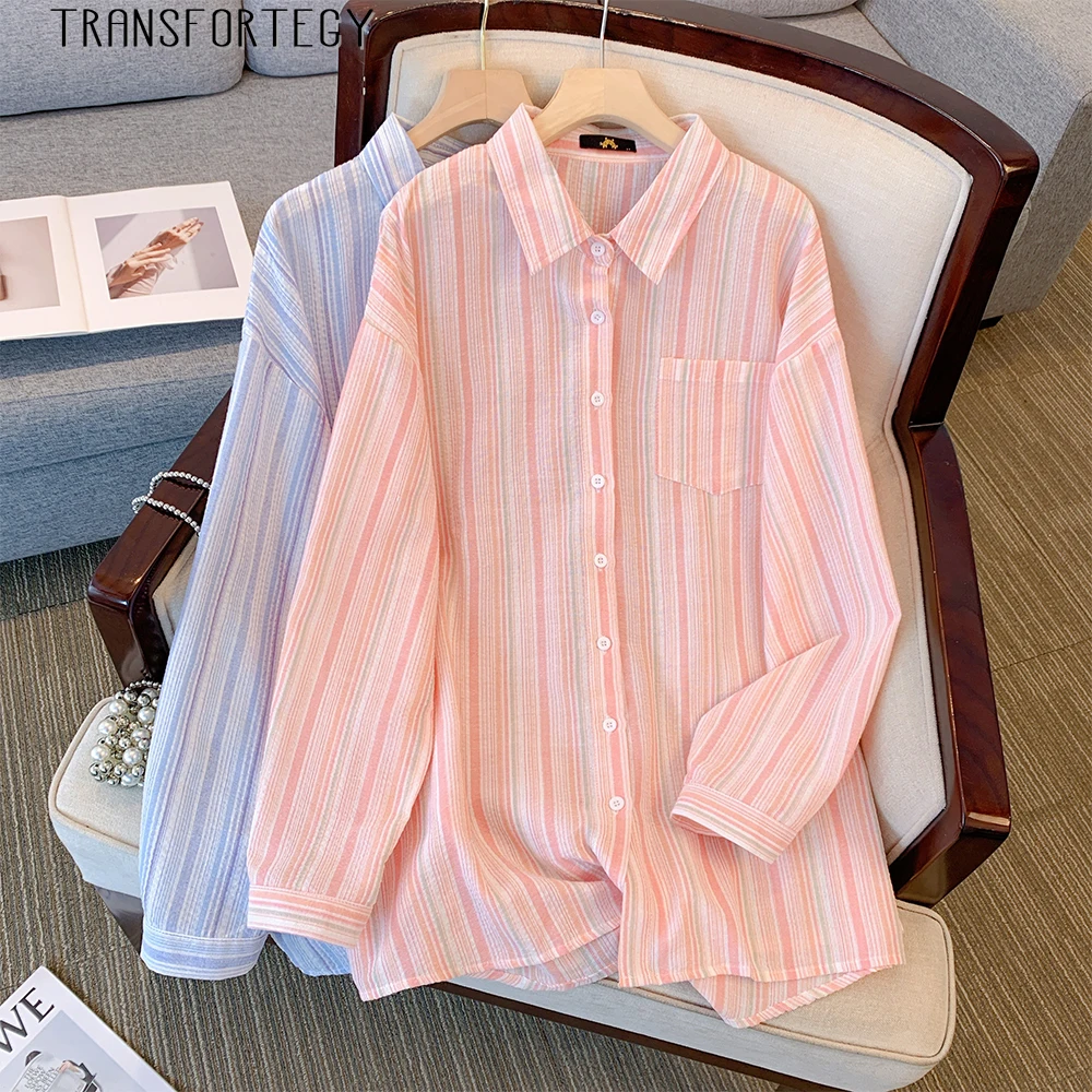 

Spring and Autumn Plus Size Women's Casual Shirt Striped Simple Loose Long Cardigan Top 2025 New Women's Clothing Office Shirt