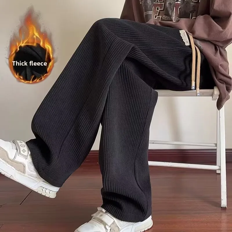 

Men's Corduroy Pants Autumn Winter Heavyweight Loose Long Trousers Winter Fleece Lined Straight Leg Wide Leg Sports Pants