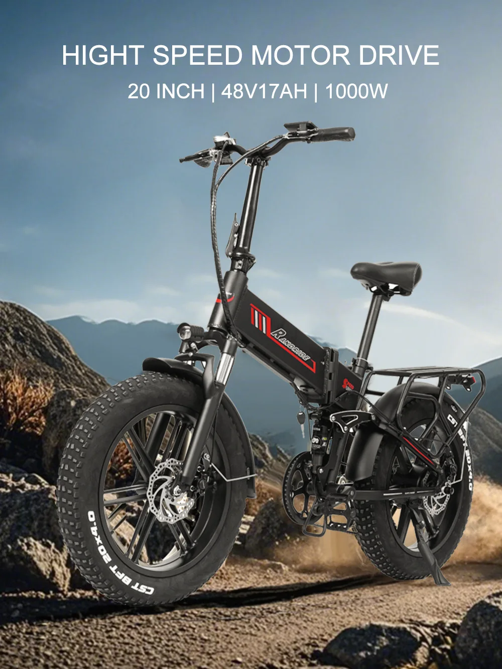 AliExpress RANDRIDE YX20M Foldable Electric Bike 1000W 48V 17Ah Battery 20 Inch Full Suspension 7-Speed urban Electric Bicycle For Adults