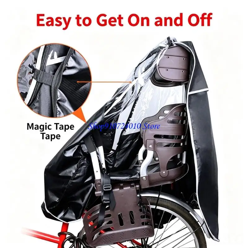 77HD PVC Bike Rear Cover with Window Panel and Front Access Opening, Foldable Rain Cover for Family Commute and Daily