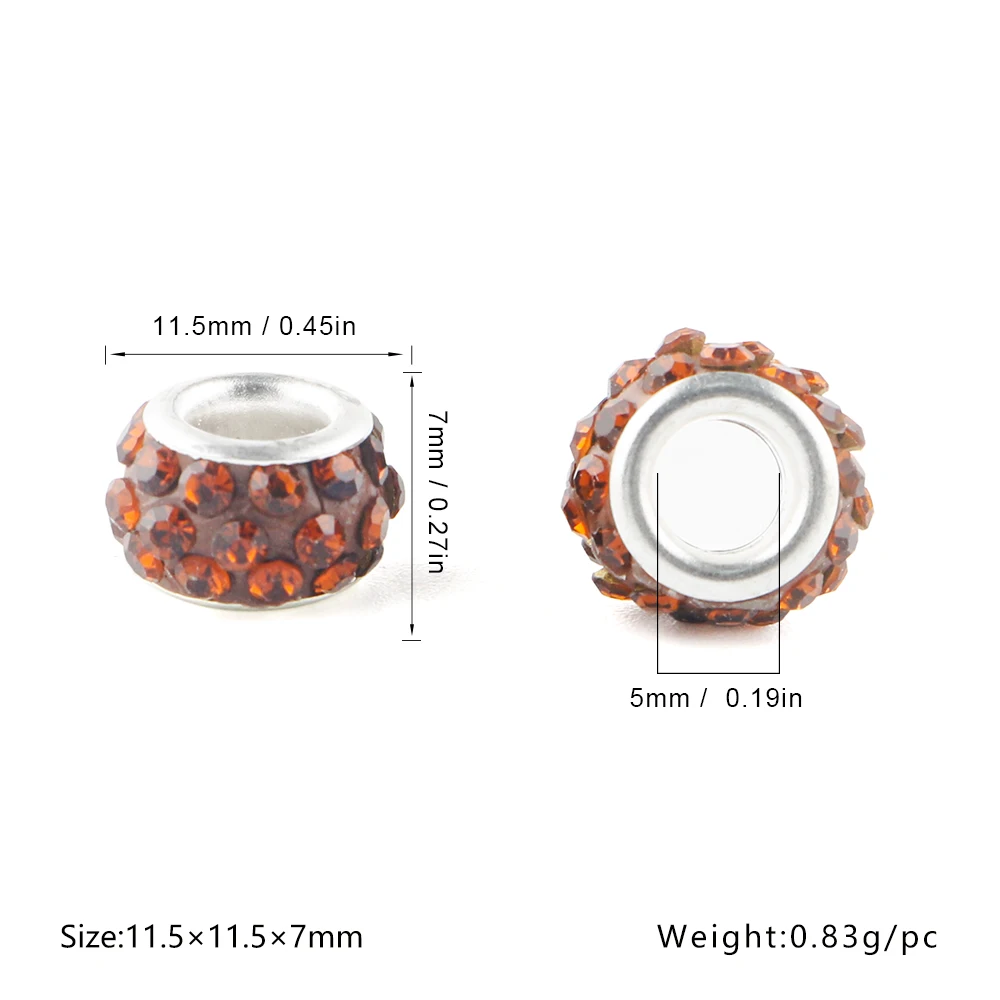 20Pcs 11.5mm Round Rhinestone Crystal Glass Big Hole Beads For Jewelry Making Charms For Bracelet Earrings Jewelry Accessories