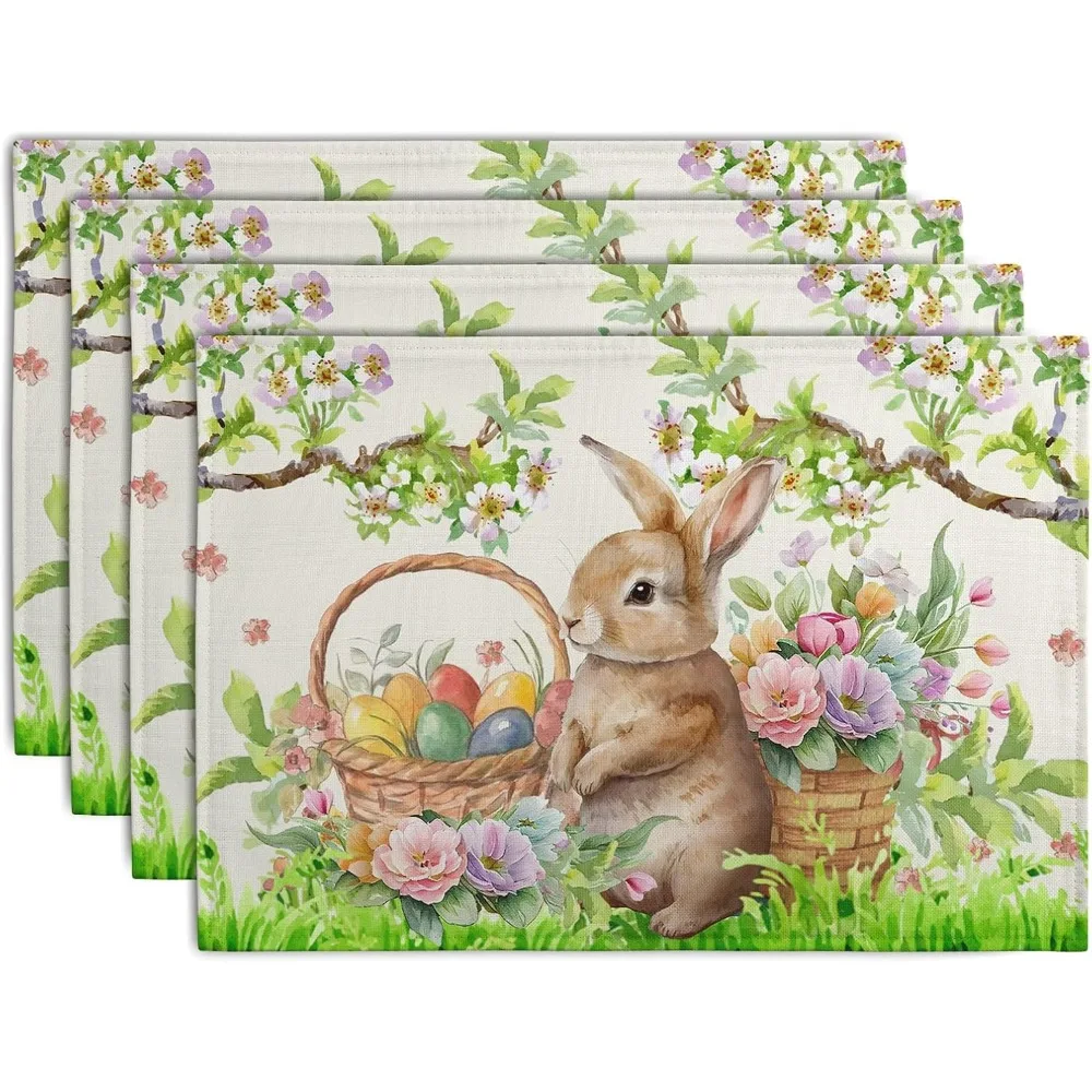 Gnomes Bunny Placemats Set  Easter Eggs Flowers Place Mat Spring Farmhouse Linen Table Mats for Kitchen Dining Outdoor Decor view 4