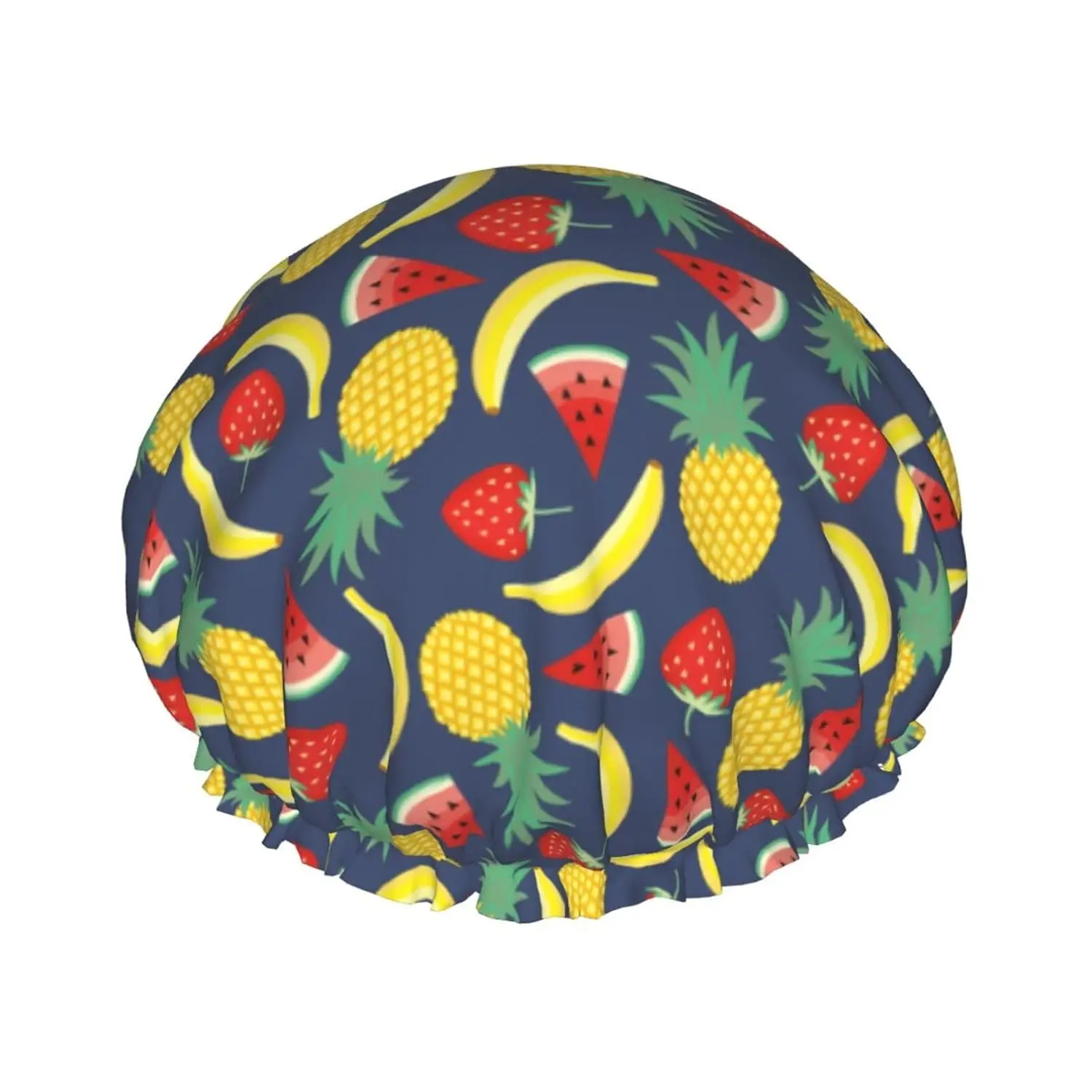 

Bright Cartoon Fruits Shower Cap for Women Reusable Double Layers Waterproof Shower Hair Protector Stretchy Adjustable Shower
