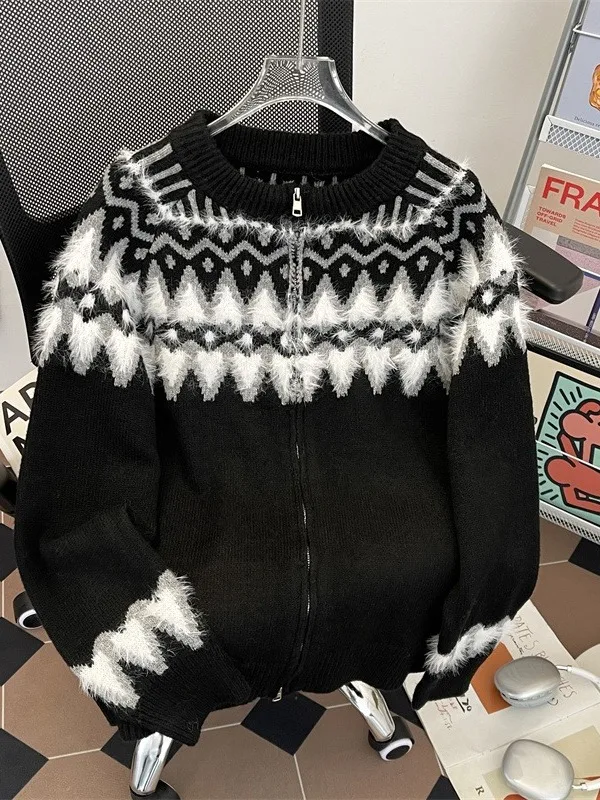 

Women's Loose Long Sve Knitted Sweater Coat Autumn Season Color Colion Aosphere Long Hair Knitting Open Cardigan