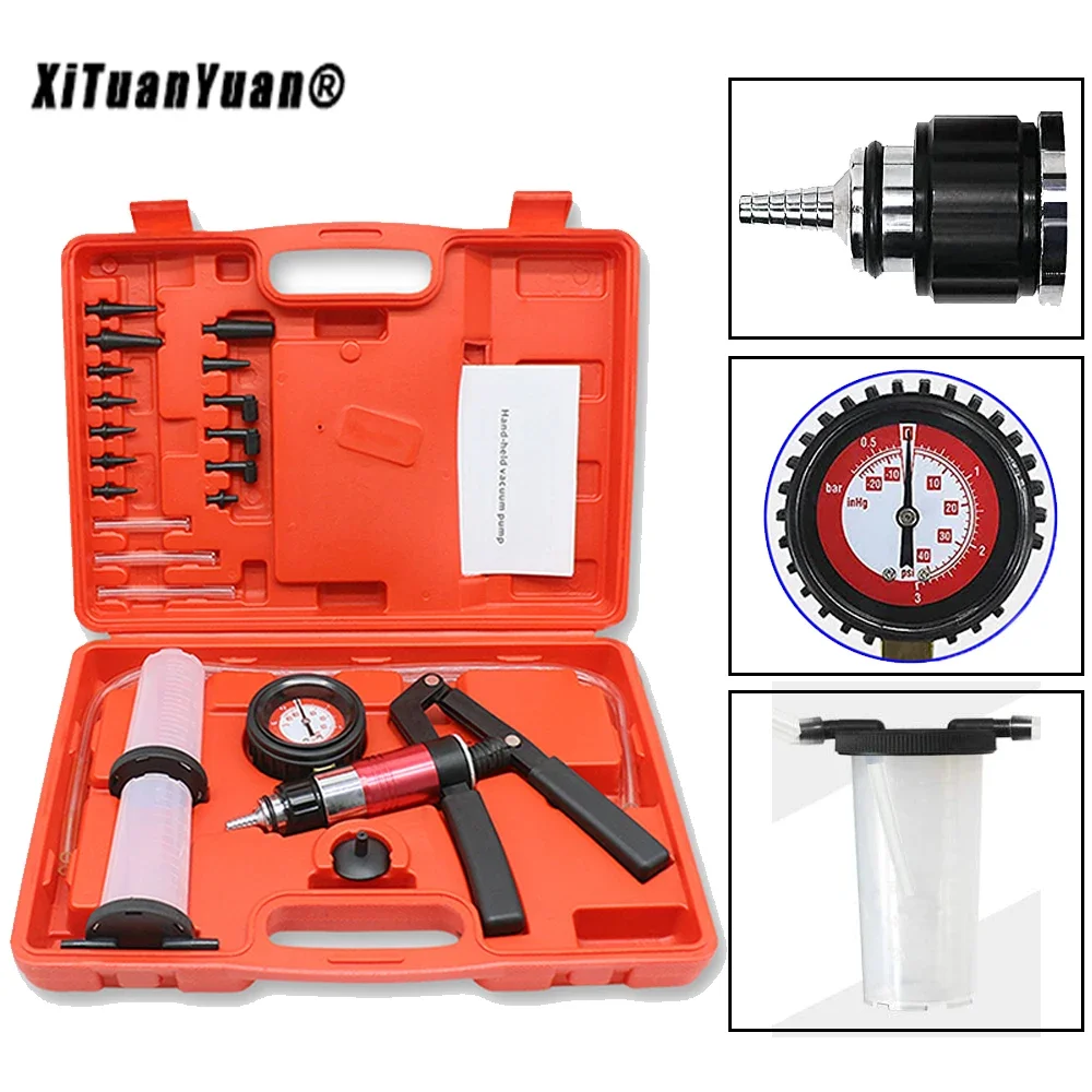 Auto Hand Held Vacuum Pressure Pump Tester Brake Clutch Fluid Bleeder Tool Kit Oil Change Power Steering Fluid Bleeding Tool Kit