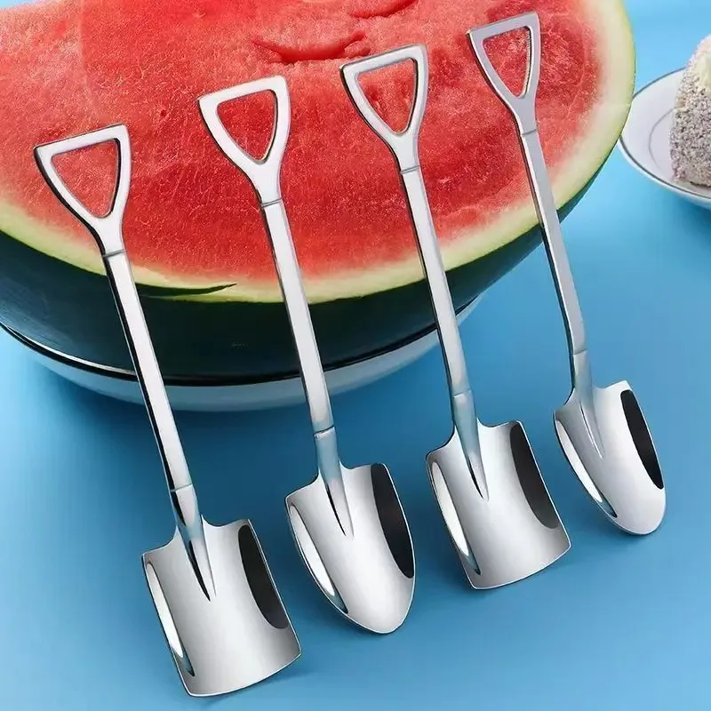 Shovel Spoons Stainless Steel Teaspoons Creative Coffee Spoon for Ice Cream Dessert Tableware Scoop Cutlery Set for Eating
