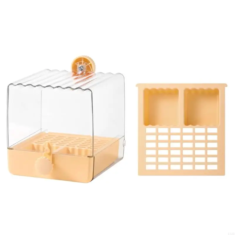 Cage Mounted Bird Feeder and Bath for Small Cage Birds, Clear Top Tray with Removable Insert and Side Mount Design KXRE