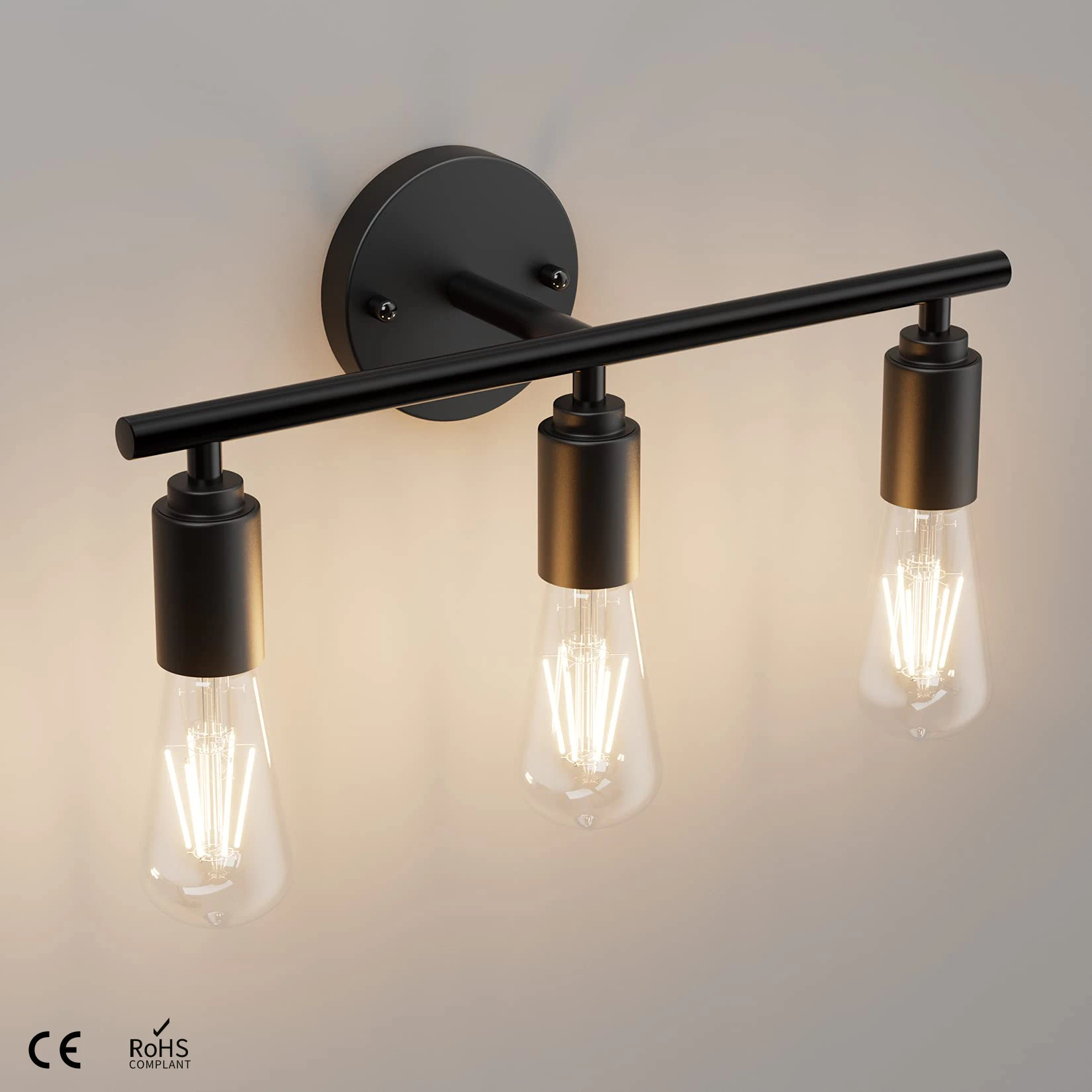 3 Light Vintage Wall Lamp Bathroom Mirror Lamp Black Metal E26 E27 Modern Wall Light Indoor Aisle Hallway Living Room Bedroom