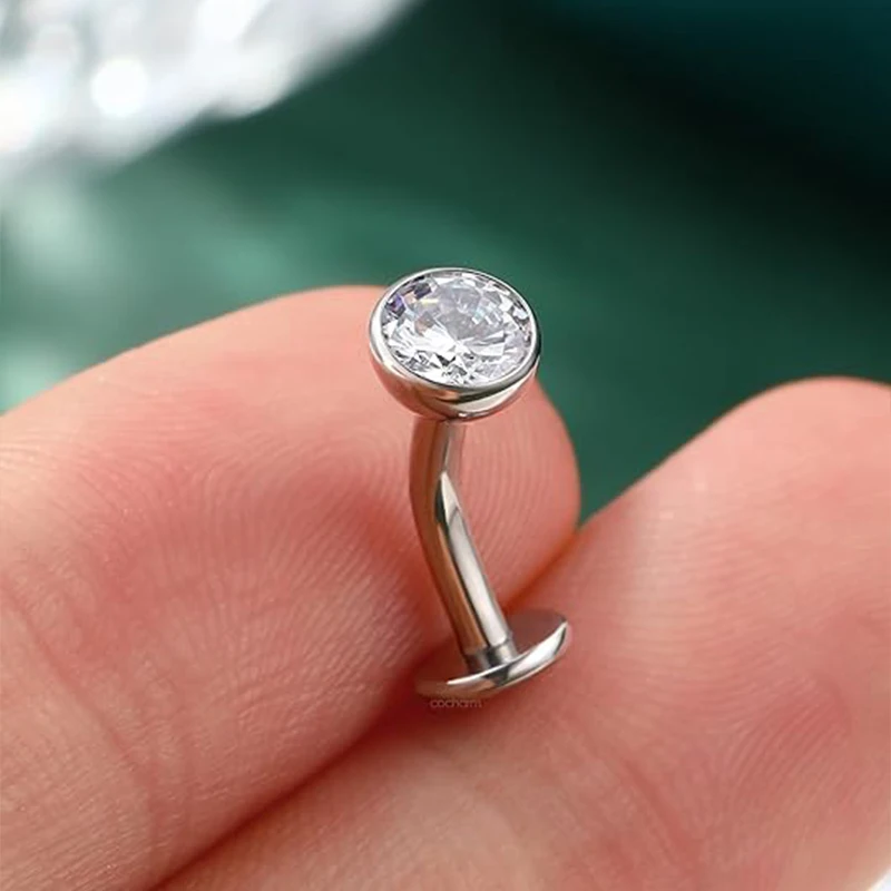 Women's 14G G23 Titanium Curved Belly Button Ring with White Zirconia