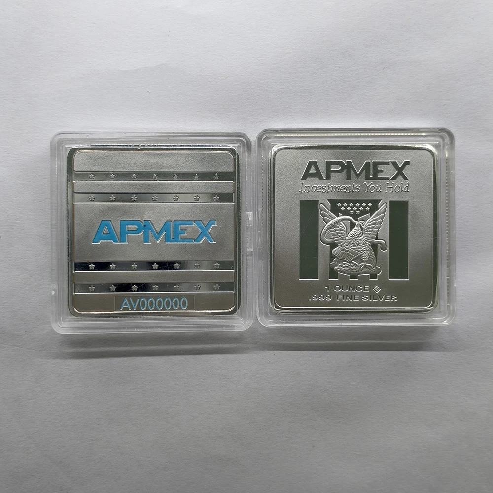 Nuevo 1/10 Uds Apmex barra cuadrada chapada en plata barra conmemorativa de Metal colección de cobre-plata artesanías recuerdo decoración del hogar regalos
