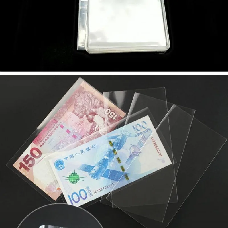 100pcs Paper Money Banknotes with Box Money Transparent PVC Page of Paper Money Coin Album Money Holders Bedroom