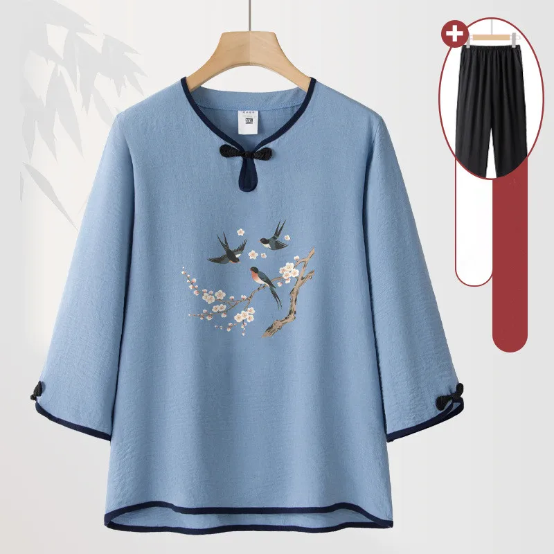 

XL-4XL Grandma Clothing New Knit Cotton Spring Autumn Home Wear Two Pieces Set Middle Aged Mother Pajamas Casual Suit Women