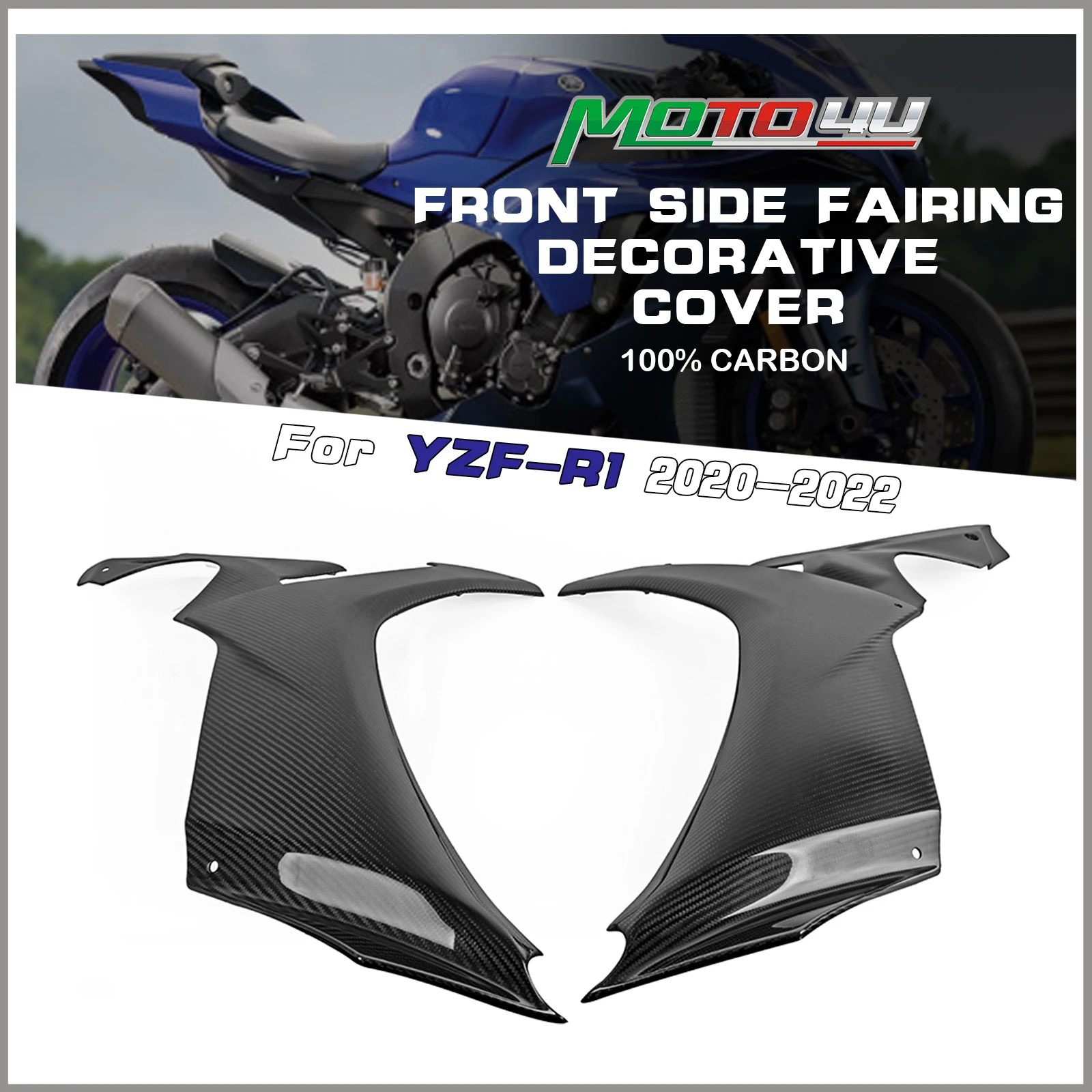 For YAMAHA YZF-R1 R1 2020 2021 2022 100% Carbon Fiber Front Side Fairing Motorcycle Fairing Protective decorative cover