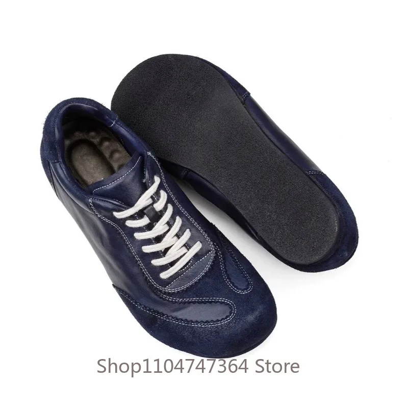 Handmade Horsehide Casual Shoes Men's Genuine Leather Training Walking Sport  Lace‑up Flat Commuting Board Shoes Male Sneakers