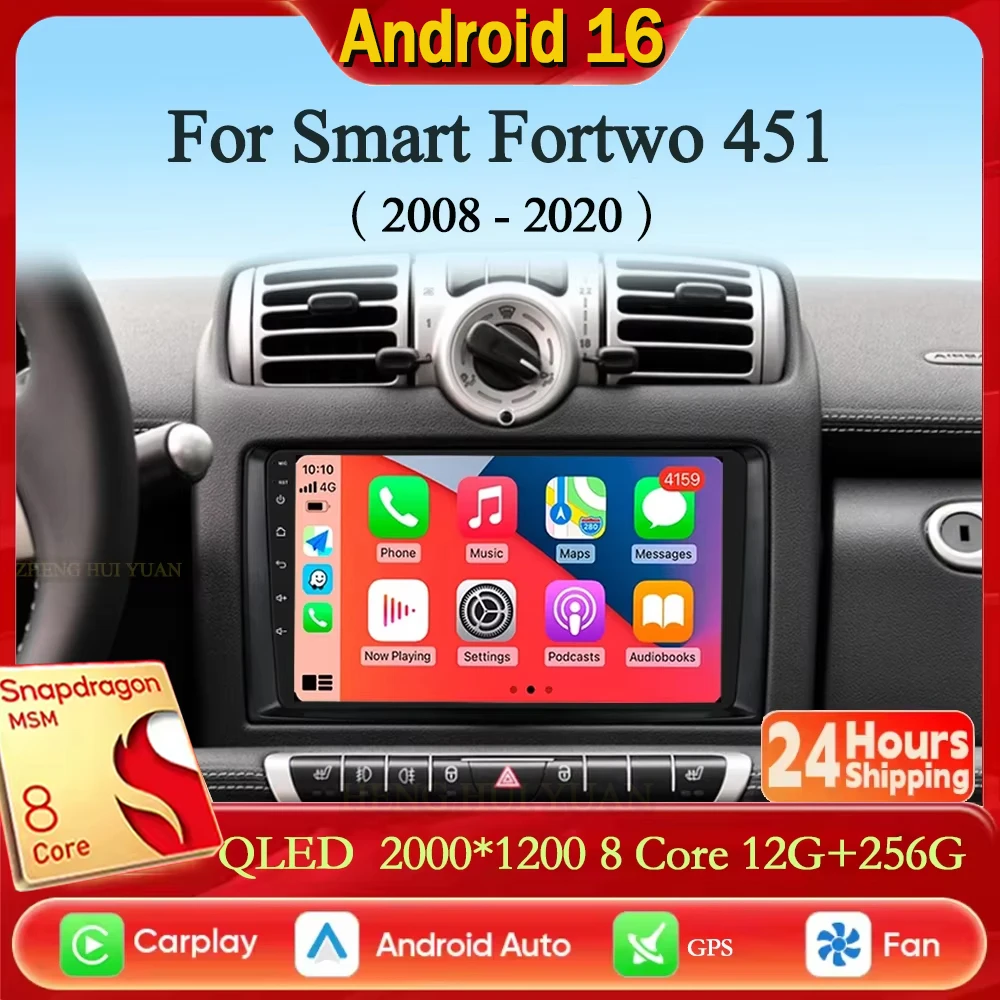 Car Radio Android 16 For Mercedes Benz Smart Fortwo 451 453 2005 - 2020 Wireless Carplay Android Auto Multimedia Player wifi 4g