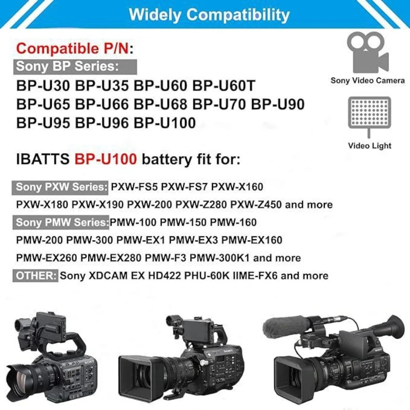 6800mAh 97.92Wh BP-U100  Camera Battery with D-Tap USB Output for Sony EX260 EX280 BP-U30 U90 U60 Z280 FS5 FX6 Z190 EX1R EX200