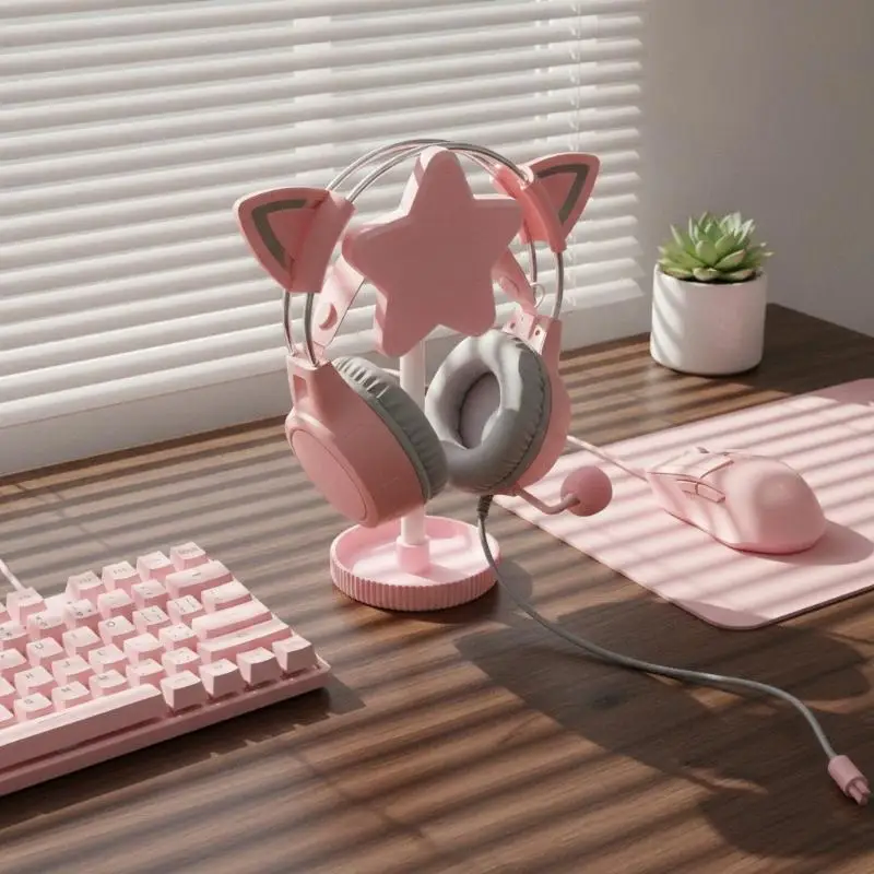 Star Shaped Headphone Holder Stand with Storage Tray Durable Desktop Organizer for Home Office Gaming Desk Decoration