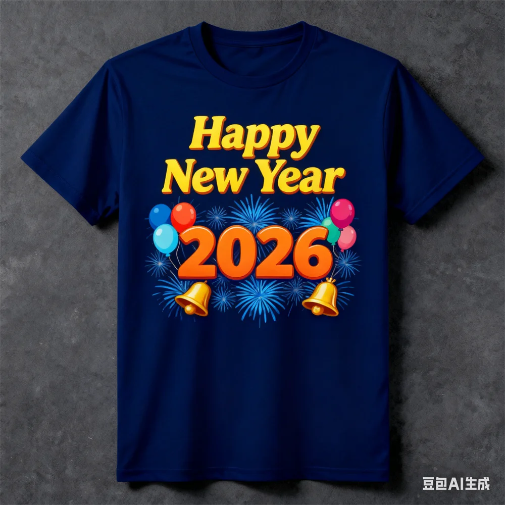 Men's Creative Personality Happy New Year T-Shirts Fashion 2026 Casual Round Neck Short Sleeve Tees Festival Carnival Party Tops