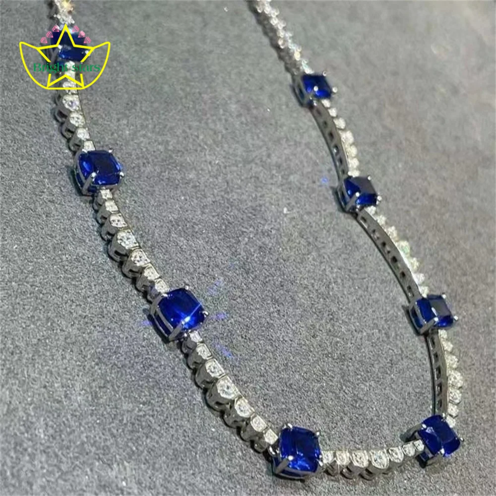 Bright Stars 925 silver gold plated high carbon diamond bred sapphire royal necklace small granule sugar neck chain