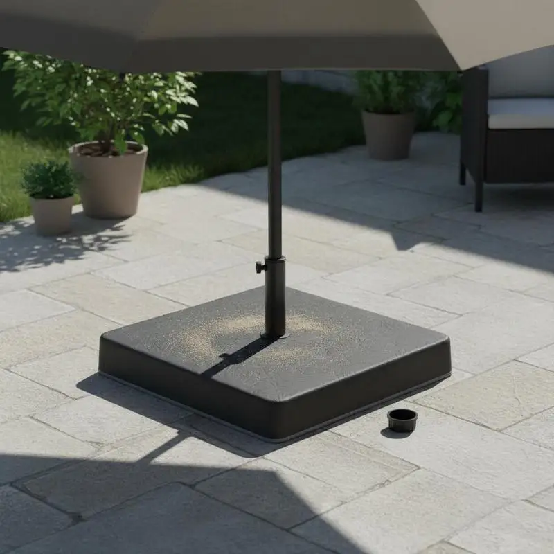 

Garden Plastic Parasol Base, Waterproof Sand Filled , Measures 89 cm Long X 89 cm Wide X 10.5 cm High - Black