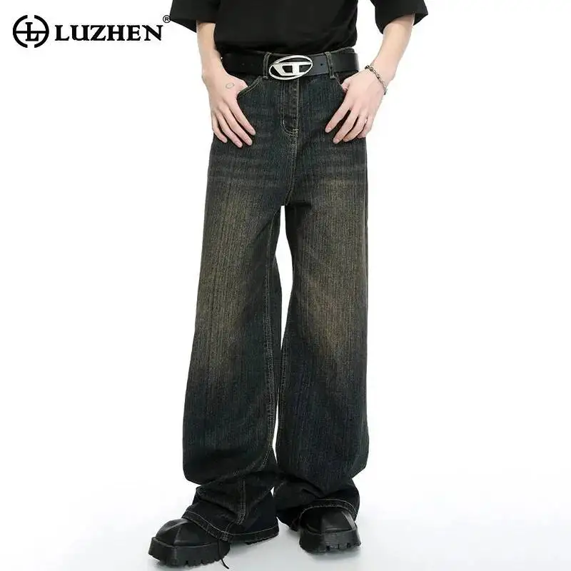 

LUZHEN Denim Wornout Niche Straight New Design 2025 Fashion Pants Stylish Retro Streetwear Original Men's Wide Leg Jeans JY7103