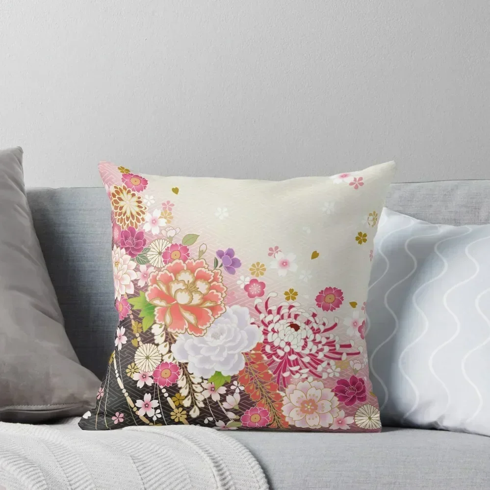 

kimono, peonies and Japanese chrysanthemums Throw Pillow Custom Cushion Pillowcases For Pillows Couch Cushions pillow