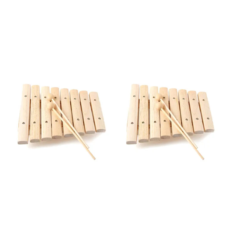

2X Children Kids Natural Wood Wooden 8 Tone Xylophone Percussion Musical Instrument For Kids Music Develop