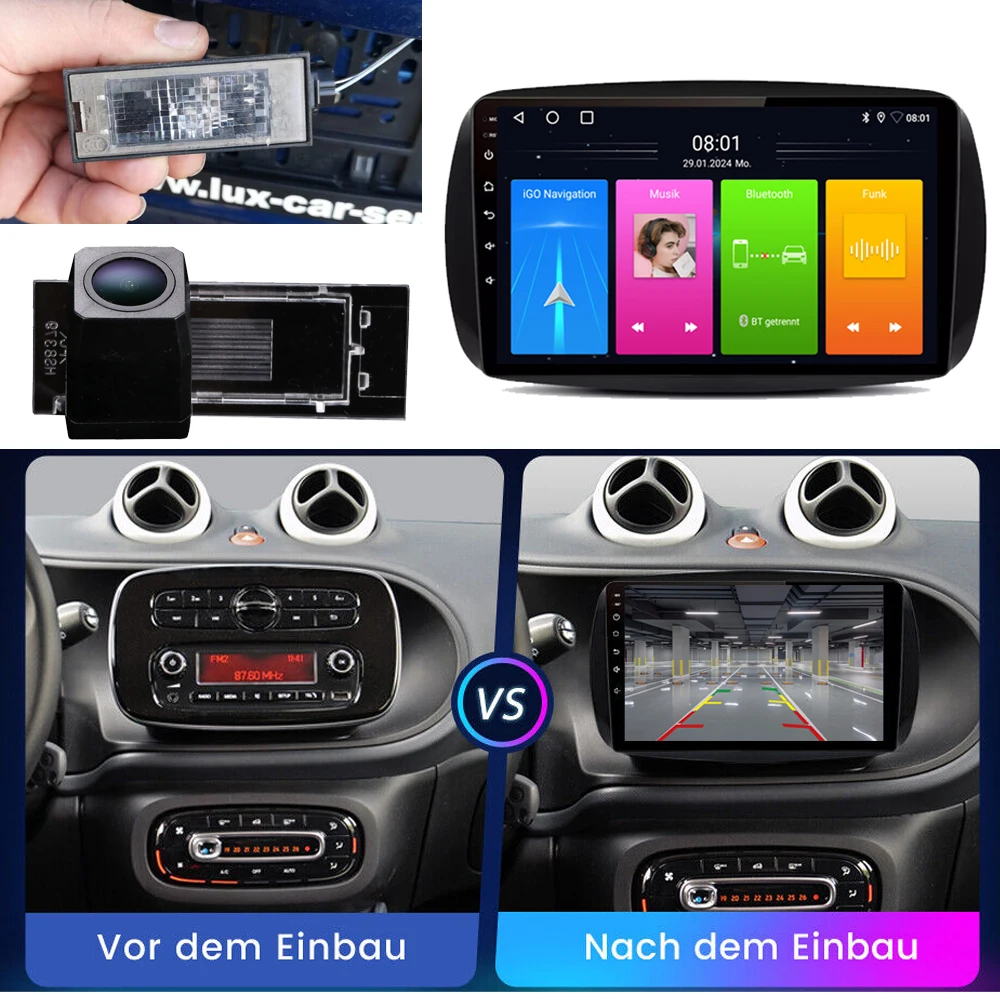 

Android car radio with carplay GPS Navigation+HD reverse camera for Smart Forfour 4 Hatchback 453 2014/11-2024/12 A4539008502