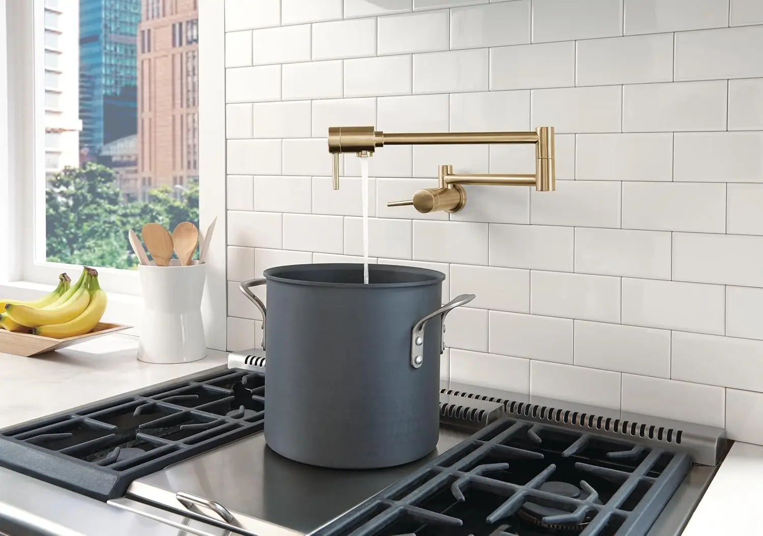 Delta Faucet Contemporary Wall Mount Pot Filler Faucet, Gold Pot Filler Kitchen Faucet, Delta Pot Filler, Wall Mount Kitchen