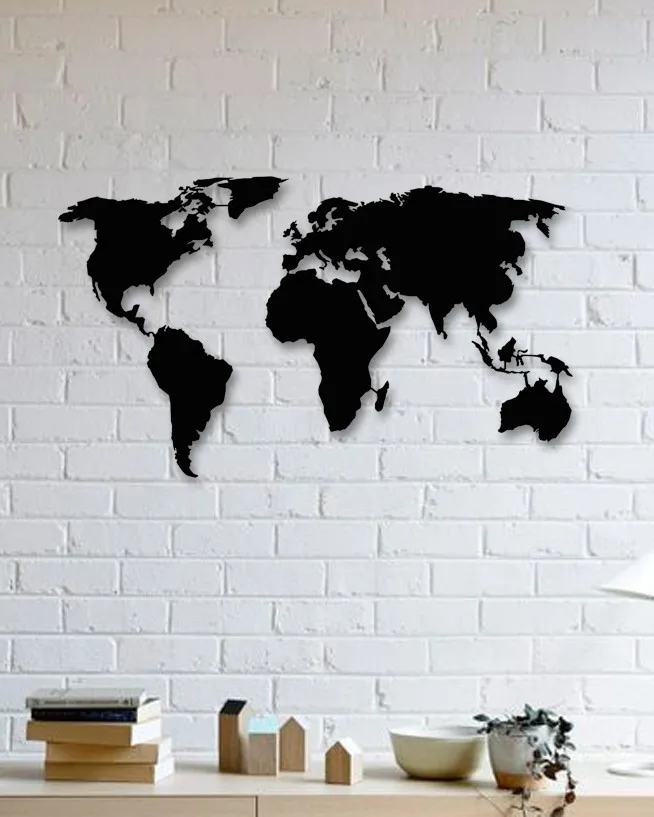 Map Of The World Part 3 Engineered Engineered Metal Table Decorative Wall Decor Black Wall Décor,Living Room, bedroom, Kitchen,