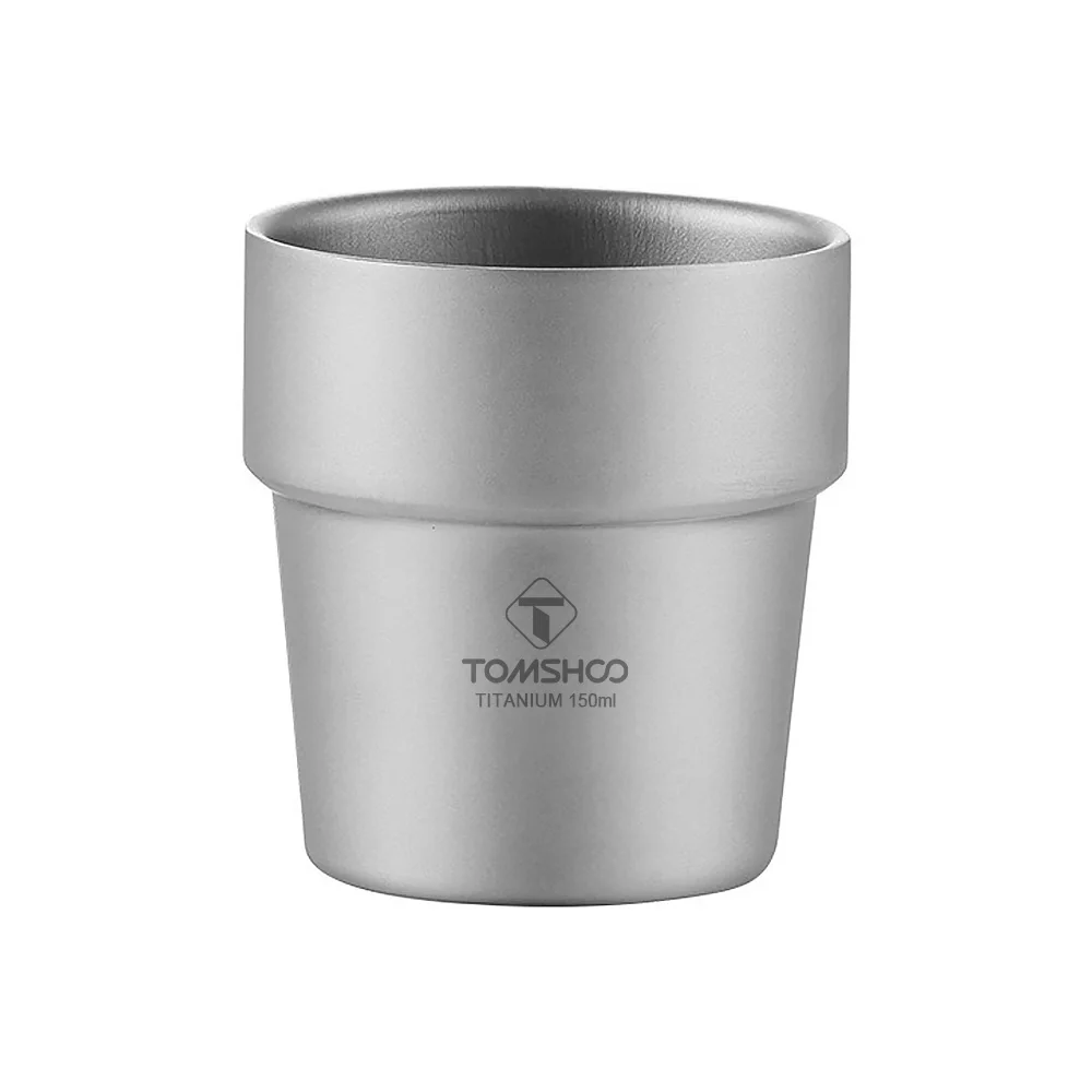 Campingbecher, 150 ml Ti-Becher, 99,6 % reine Ti-Doppelschicht-Kaffee- und Weinbecher, Outdoor-Camping-Picknick, kleine Metallbecher, leicht