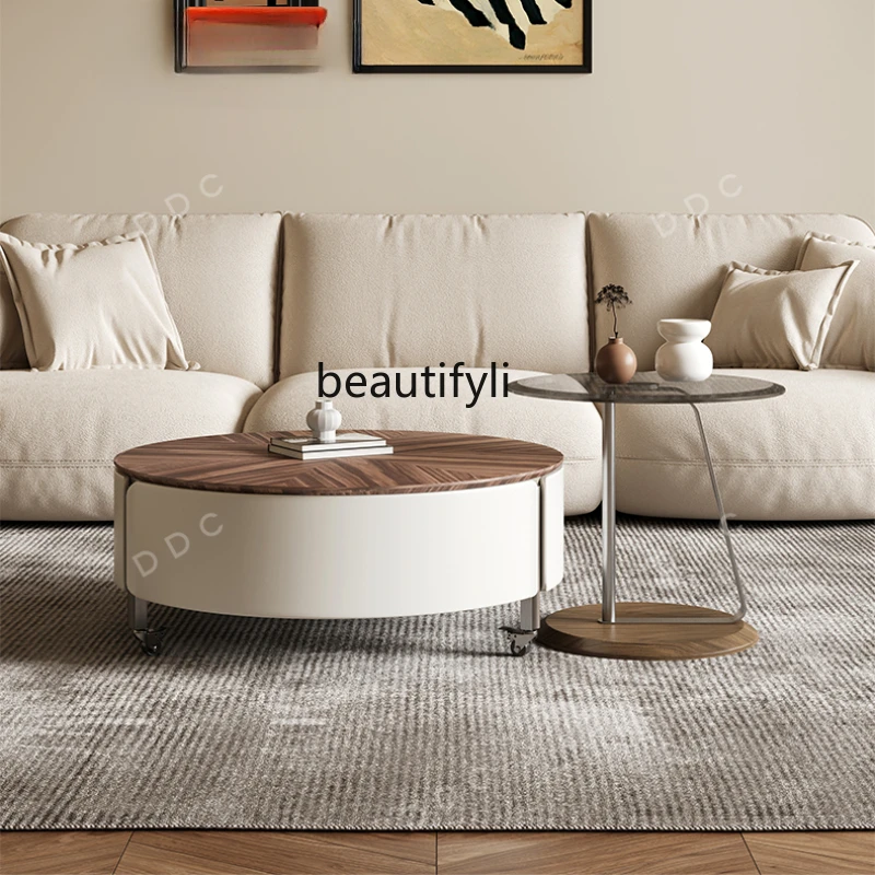 

Italian round coffee table movable side table living room coffee table combination