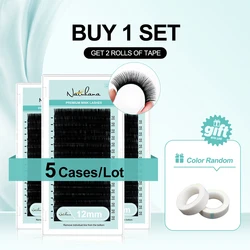 NATUHANA Pestañas Postizas, Set de Extensión Artificial, Pestaña Individual y de Seda, Mirada Natural, Curva B, C y D, 5 Cajas, Venta al por Mayor
