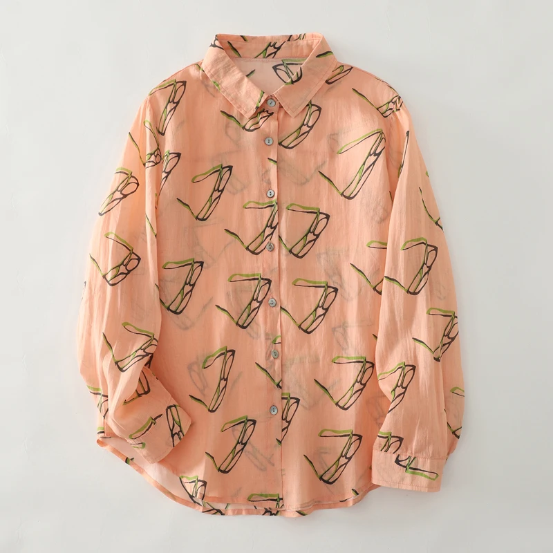 ربيع الخريف جديد طويل Sve مطبوعة القطن الخالص irt جديد الصينية Sle القنب المرأة الأعلى ort Sve بدوره إلى أسفل طوق واحد...