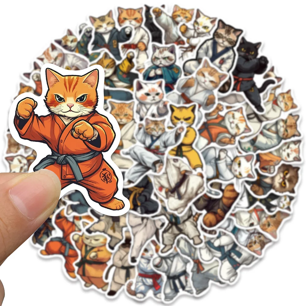 50PCS Cartoon Kung fu Cat Kawaii Taekwondo Kitty Stickers For Car Laptop Phone Stationery Decor Waterproof Sticker Kids Toys