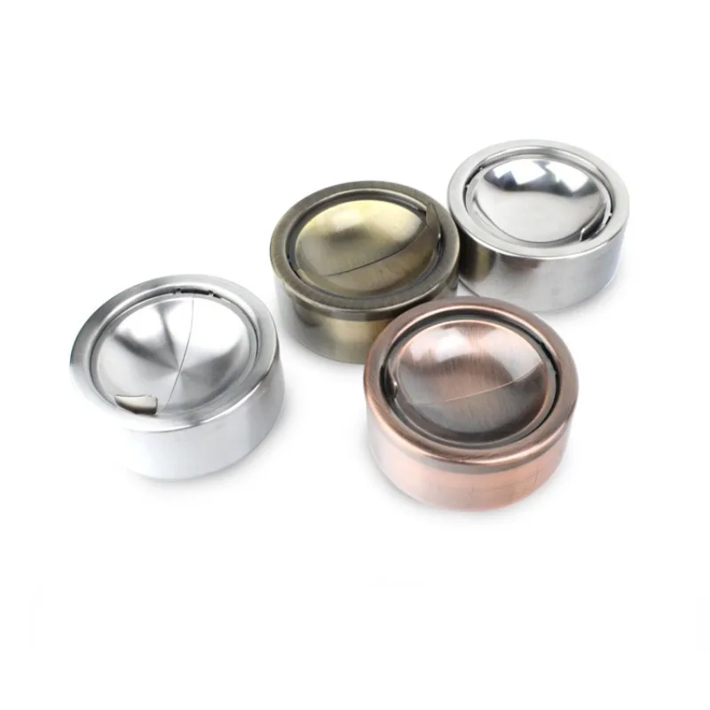 

Stainless Steel Lidded Ashtray Smoking Accessories Round Stainless Steel Cigarette Ash Storage Case