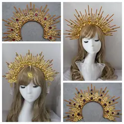 Sun Goddess Baroque Halo Headpiece Gothic Lolita Tiara Crown Headwear Accessories Headband Vintage Halloween Decor