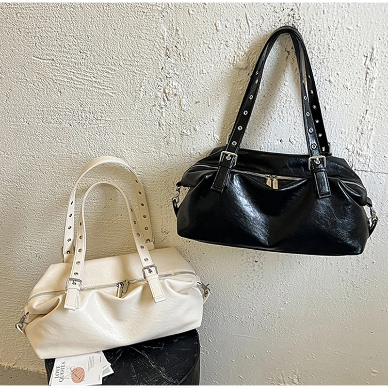 Korean Soft Leather Belt Tote Bag Solid Color Large Capacity Needle Shaped Shoulder Bag Autumn Winter Fashionable Simple Handbag