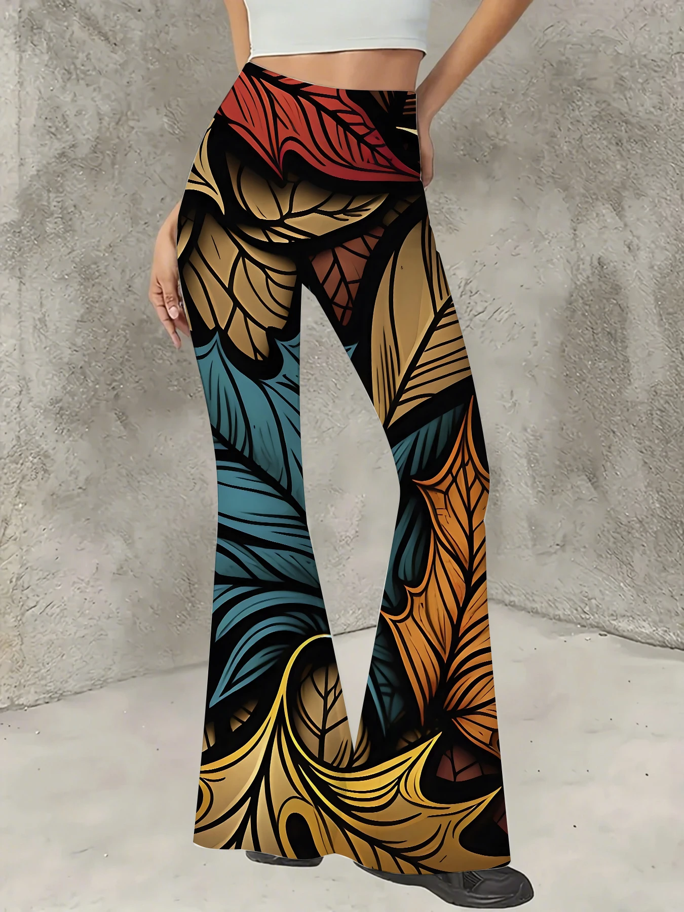 

Women's All-Over Print Flared Leggings Stretchy High Waist Bell Bottom Pants