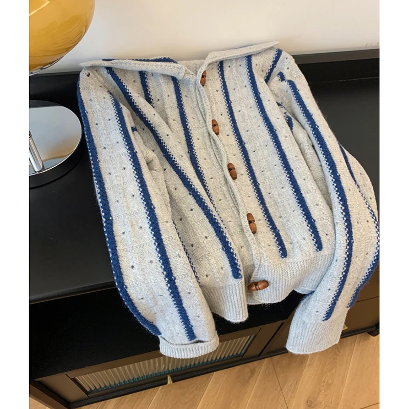 

Women's Knitted Cardigan Sweater Color Block Striped Short Top Design Sensation Autumn Winter New Arrival