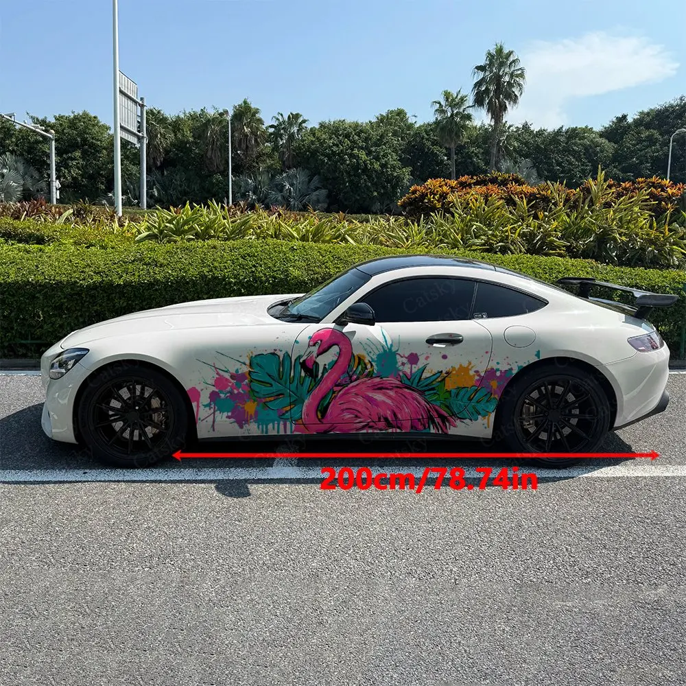 2pcs Graffiti Flamingo Car Decal Full Body Floral Decoration Scratches Protect Car Decal Waterproof Car Vinyl Wraps