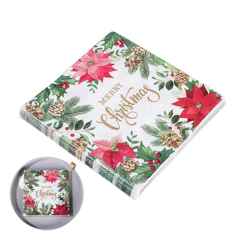 Christmas Guest Napkins Christmas Printed Flower Guest Tissue Paper 33x33cm/12.99x12.99 Inches Christmas Hand Towels Decorative