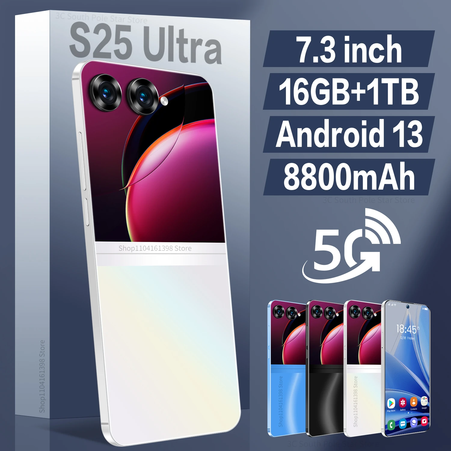 Smartphone S25 Ultra avec Écran HD 7.3, Téléphone Mobile 5G, 16G + 1T, 48MP + 72MP, 8800mAh, Android 13, Touriste Celulare, Sim Face Débloqué, Global, Nouveau