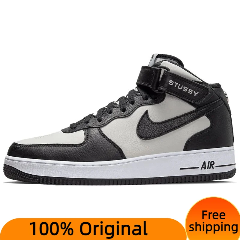 Scarpe da ginnastica nere Nike Air Force 1 Mid Stussy Light Bone